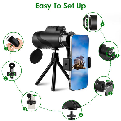 1Pc 80x100 HD Monocular Telescope For Adults BAK-4 Prism High Power Monocular For Smartphone With FMC Lens Phone Adapter Tripod Case For Bird Watching Hunting Hiking Camping