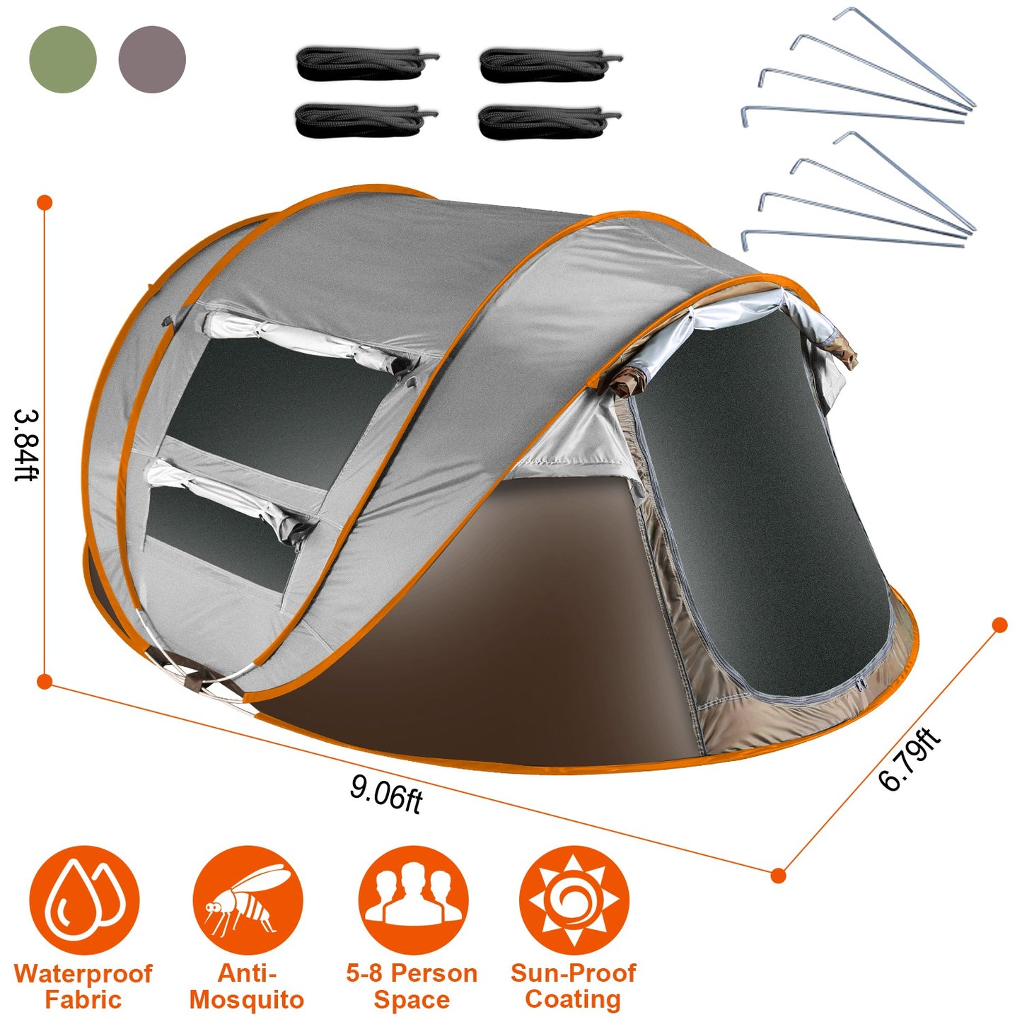 1Pc 5-8 Person Tent Automatic Setup Camping Tent Waterproof Instant Setup Tent With 4 Mosquito Net Windows Carrying Bag For Hiking Climbing Adventure Fishing