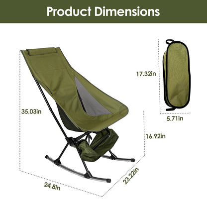1Pc Portable Camping Rocking Chair 198LBS Weight Capacity Included Carry Bag High Back Rocker Chair For Patio Fishing Beach Lawn Travel