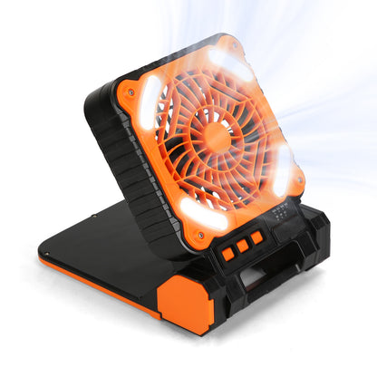 1Pc Solar Camping Fan With LED Lantern 5200mAh Rechargeable Battery Operated Portable Fan With Emergency Power Bank 4 Wind Speeds 3 Light Modes 3 Timers For Hiking Fishing Travel