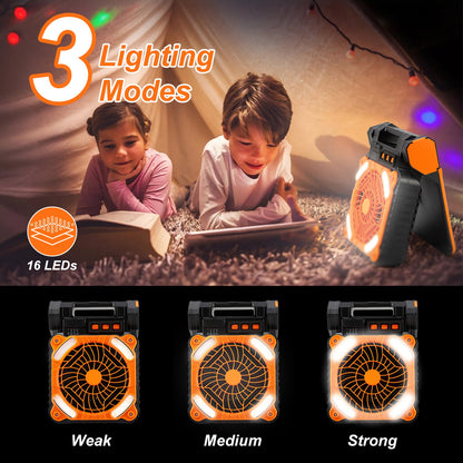 1Pc Solar Camping Fan With LED Lantern 5200mAh Rechargeable Battery Operated Portable Fan With Emergency Power Bank 4 Wind Speeds 3 Light Modes 3 Timers For Hiking Fishing Travel