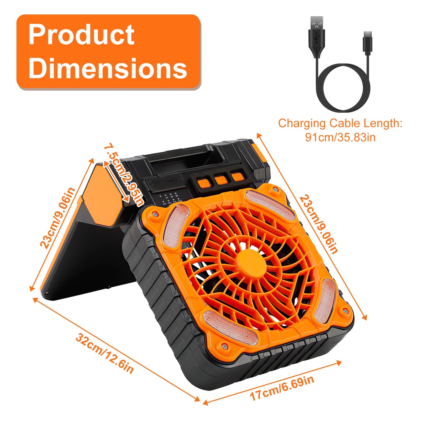 1Pc Solar Camping Fan With LED Lantern 5200mAh Rechargeable Battery Operated Portable Fan With Emergency Power Bank 4 Wind Speeds 3 Light Modes 3 Timers For Hiking Fishing Travel