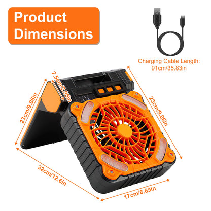 1Pc Solar Camping Fan With LED Lantern 5200mAh Rechargeable Battery Operated Portable Fan With Emergency Power Bank 4 Wind Speeds 3 Light Modes 3 Timers For Hiking Fishing Travel