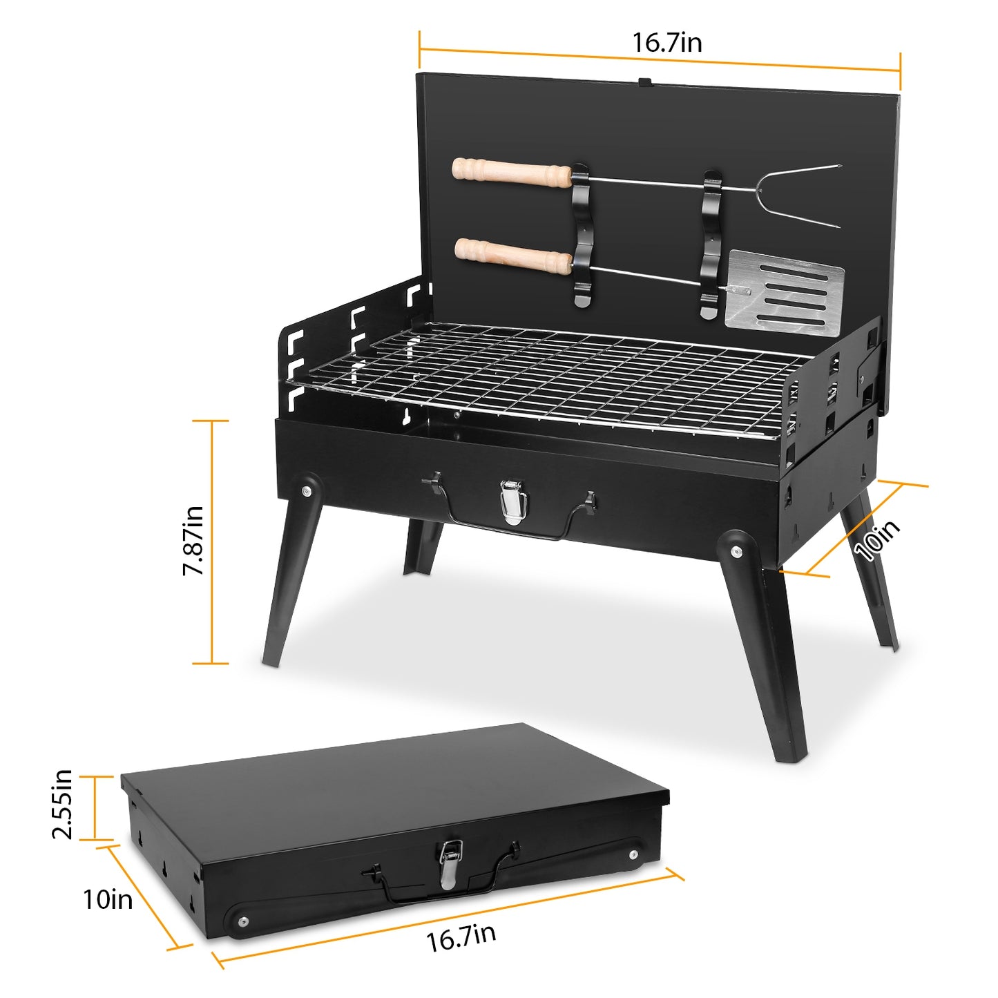 1Pc 16.7x10x17.7in Portable Charcoal Grill Foldable BBQ Suitcase Grill Shelf For Outdoor Camping Picnics Garden Grilling Fedex Shipping