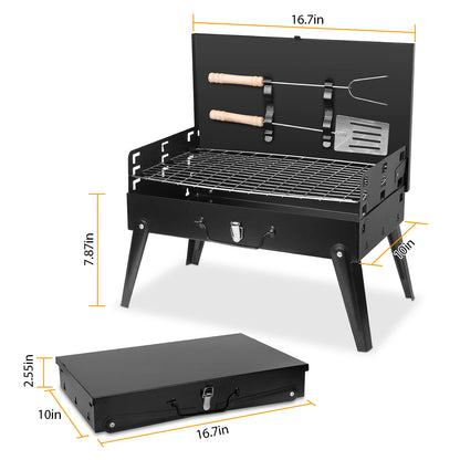 1Pc 16.7x10x17.7in Portable Charcoal Grill Foldable BBQ Suitcase Grill Shelf For Outdoor Camping Picnics Garden Grilling Fedex Shipping