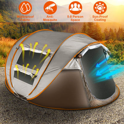 1Pc 5-8 Person Tent Automatic Setup Camping Tent Waterproof Instant Setup Tent With 4 Mosquito Net Windows Carrying Bag For Hiking Climbing Adventure Fishing
