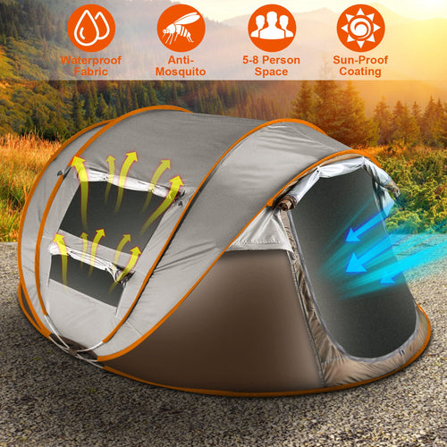 1Pc 5-8 Person Tent Automatic Setup Camping Tent Waterproof Instant Setup Tent With 4 Mosquito Net Windows Carrying Bag For Hiking Climbing Adventure Fishing