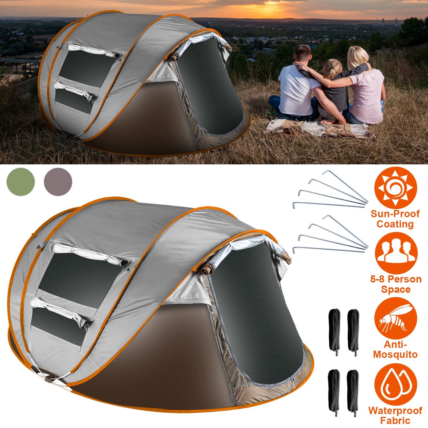 1Pc 5-8 Person Tent Automatic Setup Camping Tent Waterproof Instant Setup Tent With 4 Mosquito Net Windows Carrying Bag For Hiking Climbing Adventure Fishing