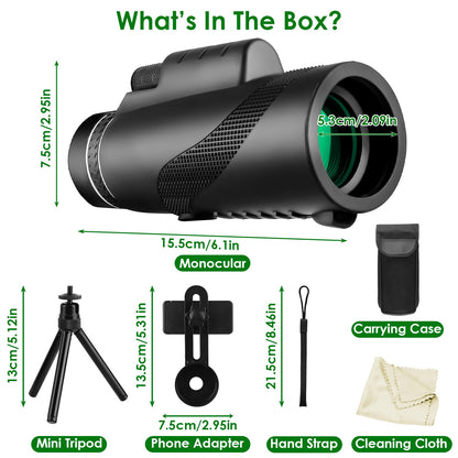 1Pc 80x100 HD Monocular Telescope For Adults BAK-4 Prism High Power Monocular For Smartphone With FMC Lens Phone Adapter Tripod Case For Bird Watching Hunting Hiking Camping