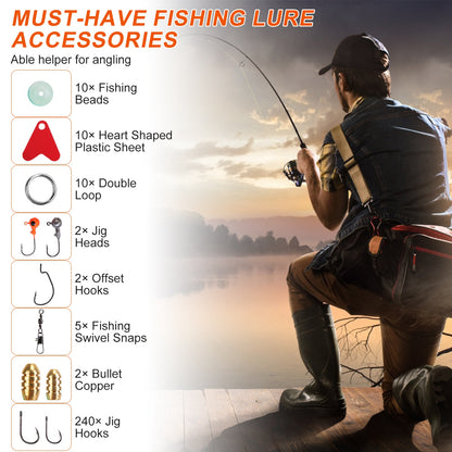 375Pcs Fishing Baits And Tackle Box Saltwater Freshwater Fishing Lures Kit Lifelike Popper Crankbaits Crickets Frogs Spoon Lures Maggots