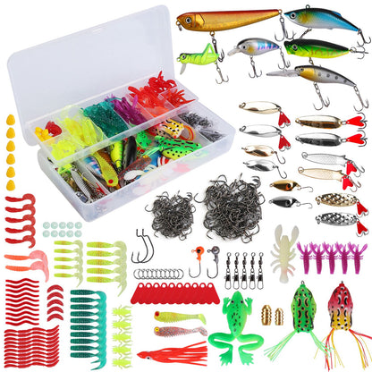 375Pcs Fishing Baits And Tackle Box Saltwater Freshwater Fishing Lures Kit Lifelike Popper Crankbaits Crickets Frogs Spoon Lures Maggots