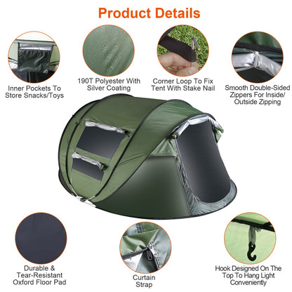 1Pc 5-8 Person Tent Automatic Setup Camping Tent Waterproof Instant Setup Tent With 4 Mosquito Net Windows Carrying Bag For Hiking Climbing Adventure Fishing