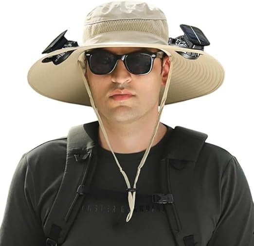 Unisex Wide Brim Solar Fan Outdoor Fishing Hat-Solar & USB Charging, Sunscreen Sun Hat With Fan, Camping Uv Protection