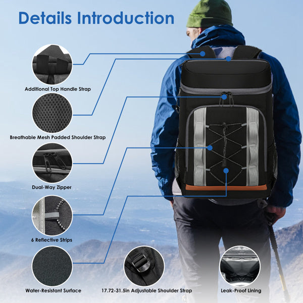 Cooler Backpack 36 Can Leakproof Insulated Cooler Backpack With 25L-6.6Gal For Picnic Camping Beach Hiking Fishing Travel