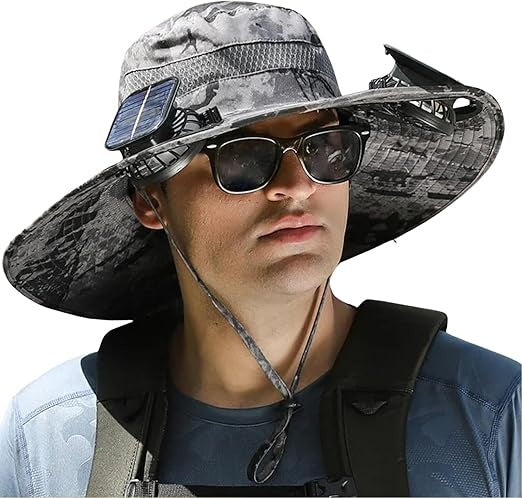 Unisex Wide Brim Solar Fan Outdoor Fishing Hat-Solar & USB Charging, Sunscreen Sun Hat With Fan, Camping Uv Protection