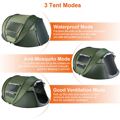 1Pc 5-8 Person Tent Automatic Setup Camping Tent Waterproof Instant Setup Tent With 4 Mosquito Net Windows Carrying Bag For Hiking Climbing Adventure Fishing