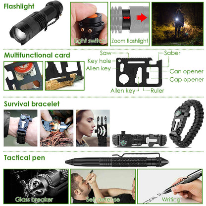 47Pcs Emergency Survival Kit Survival EDC Gear Equipment Tool First Aid Supplies Kit Tools With Pouch For Hiking Hunting Disaster Camping Adventure