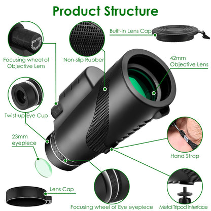 1Pc 80x100 HD Monocular Telescope For Adults BAK-4 Prism High Power Monocular For Smartphone With FMC Lens Phone Adapter Tripod Case For Bird Watching Hunting Hiking Camping
